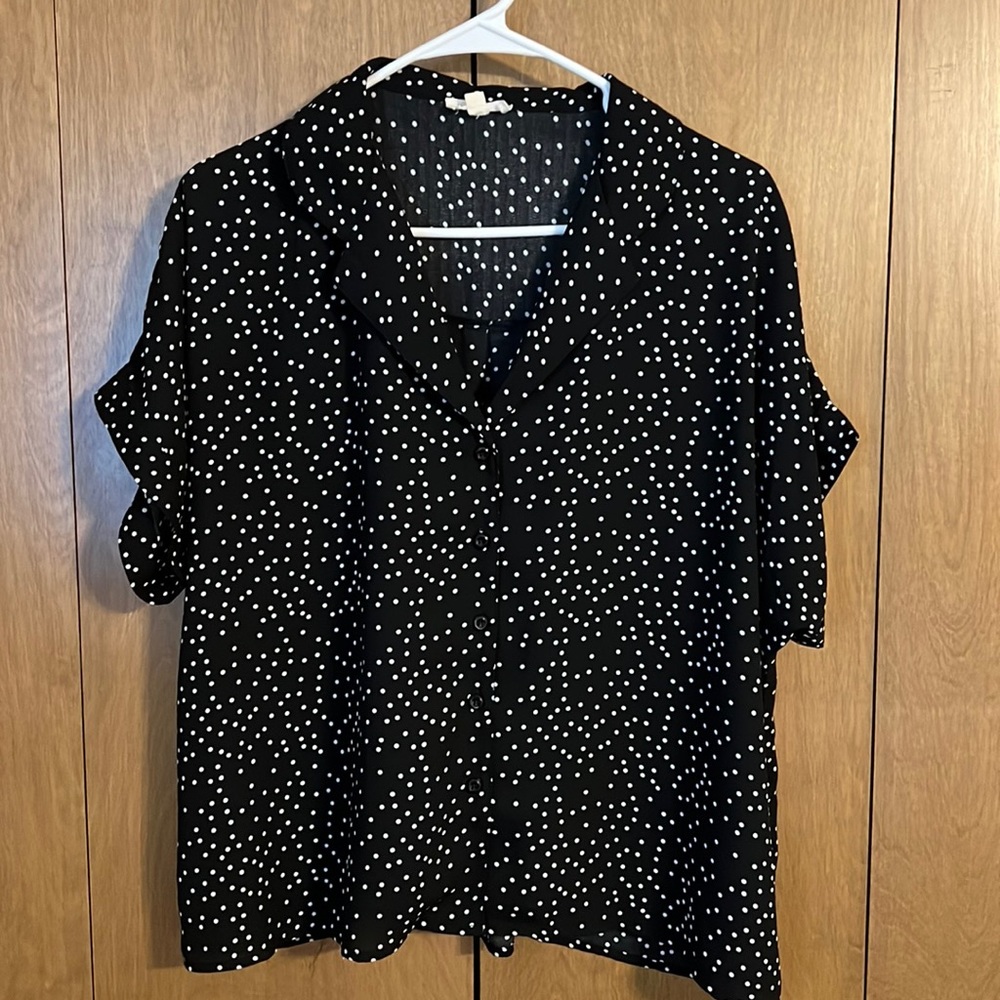 Polka Dot Collared Button Up Blouse